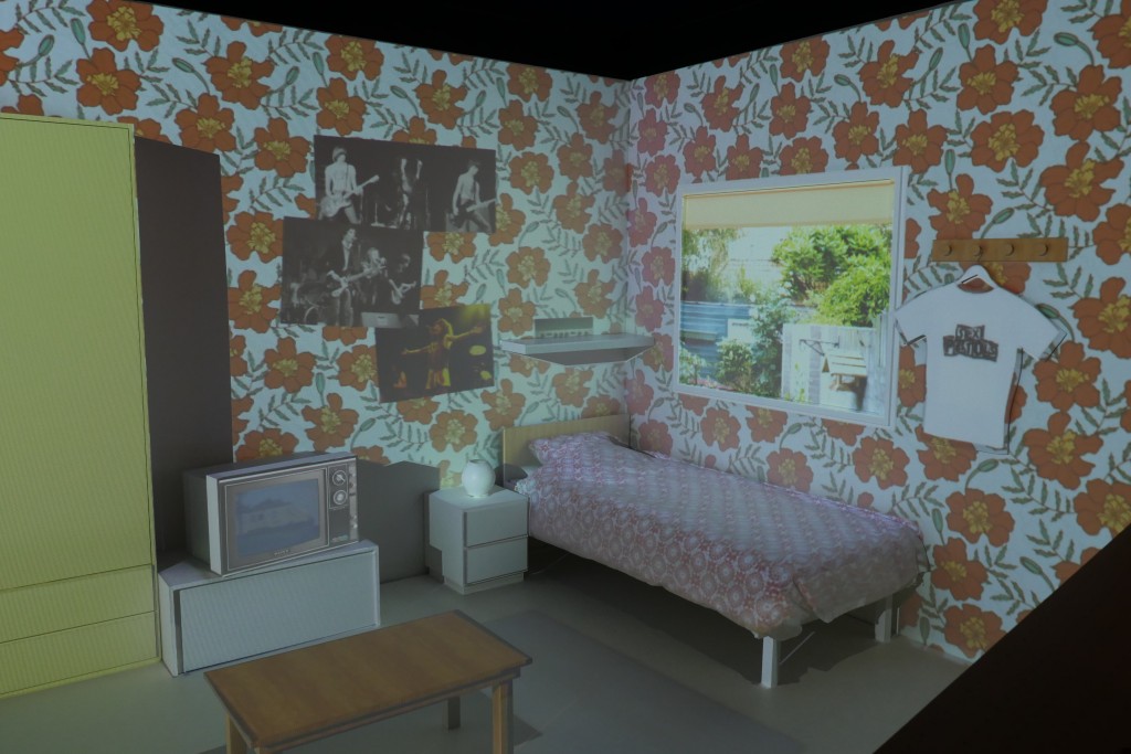 videomapped bedroom with punk theme from the period 1975-1979