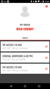 Broad app ticket list screen