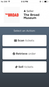 Broad ticketing app menu screen