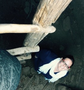 Rachel Preston Prinz awaiting her Art+Tea interview from within an ancient underground pit-house.